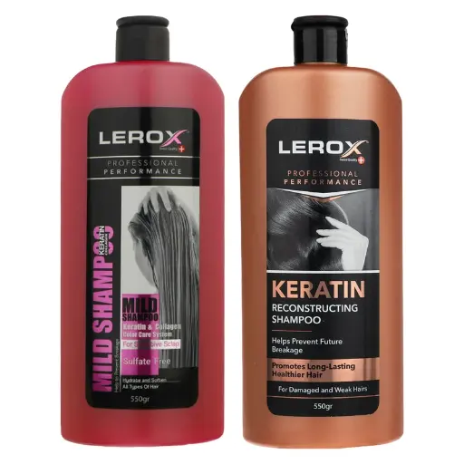 پک دو عددی شامپو کراتینه و فاقد سولفات Lerox حجم 550g 